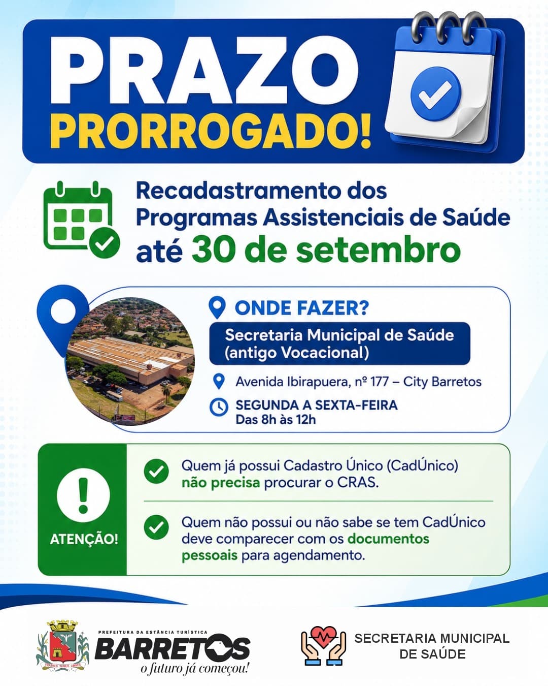 Novo prazo para recadastramento de beneficiários de programas de saúde