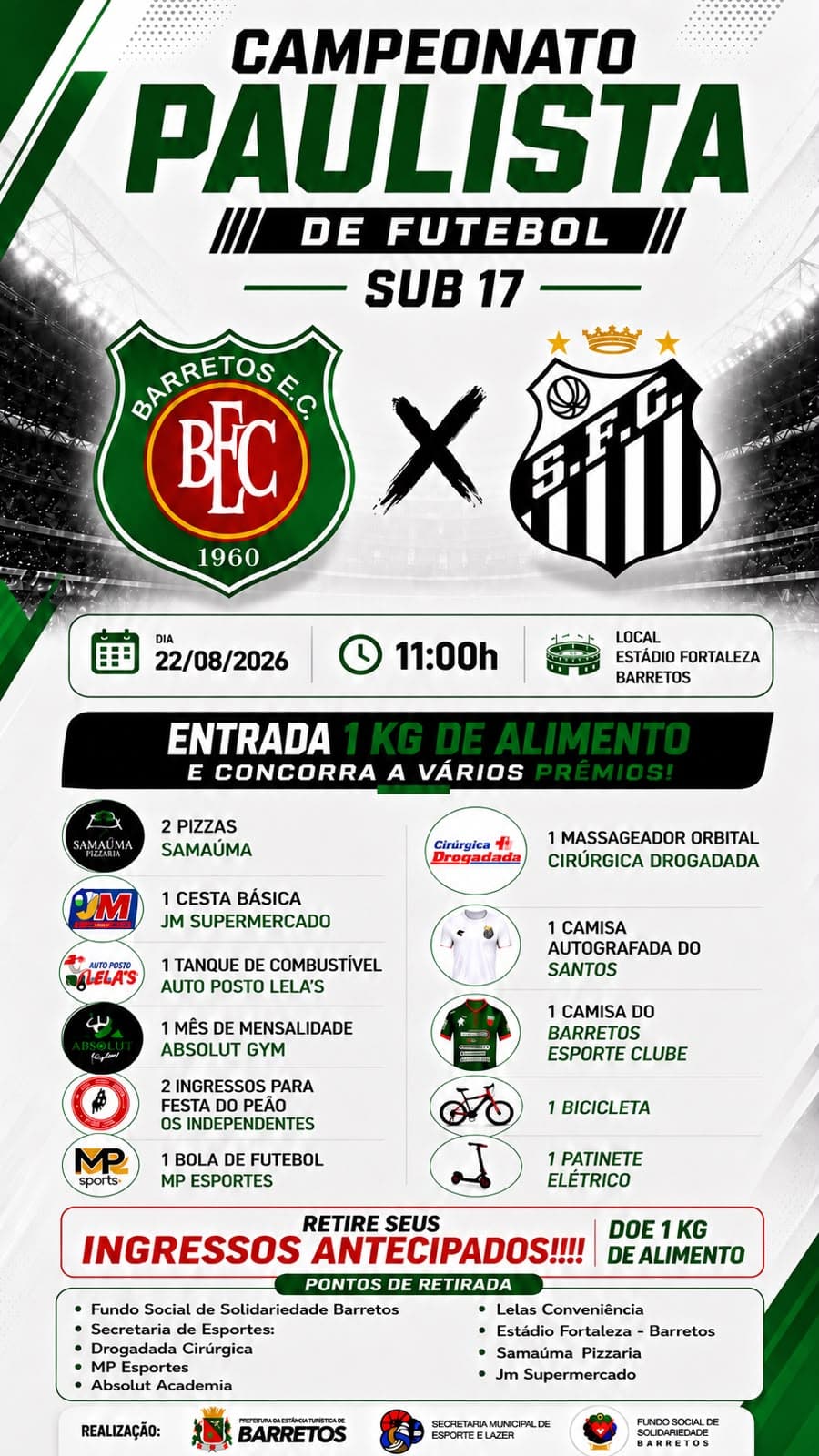 Tourinho enfrenta o Santos com arrecadação de alimentos