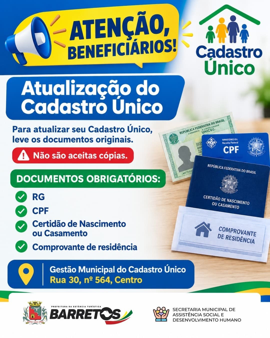Munícipes com CadÚnico devem realizar atualização cadastral
